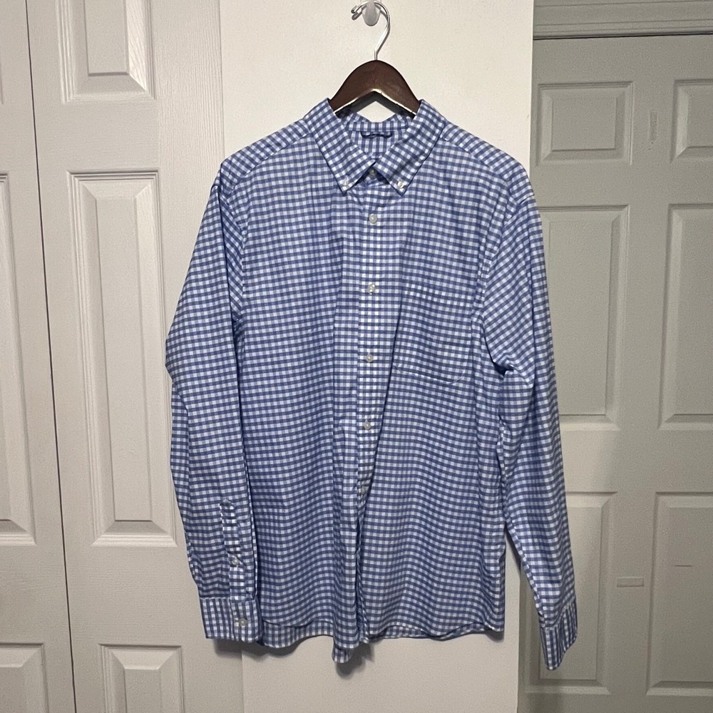 Vineyard Vines On-The-Go Performance Gingham Shirt Blue White XL brrr Cooling